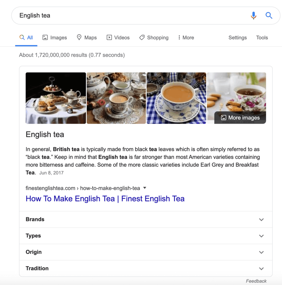 Google Search result example