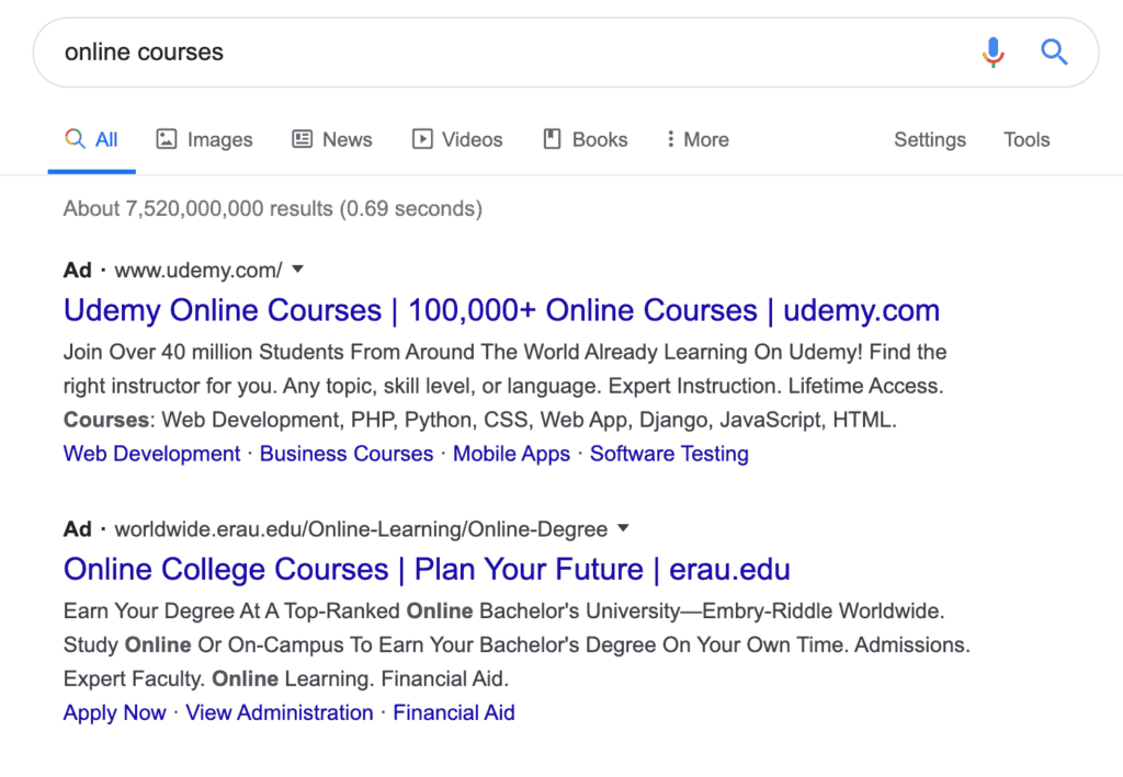 Google search ad example