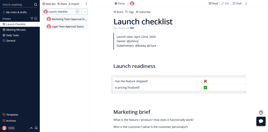 Launch Checklist Example