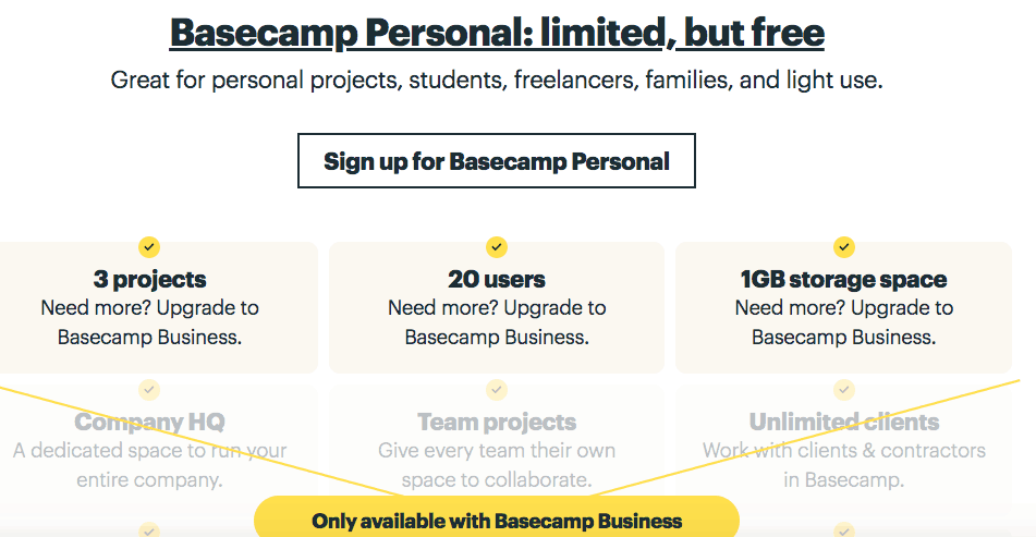 Basecamp Pricing description example