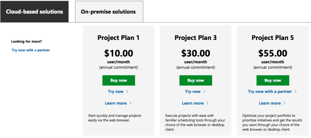 Microsoft project pricing cloud based example