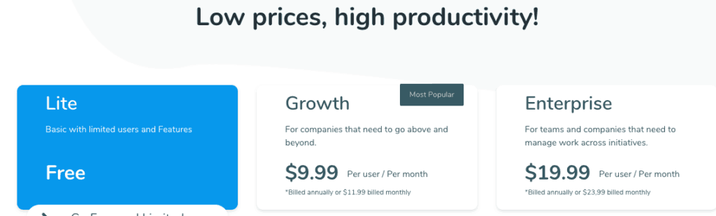 Workep pricing plan per user example