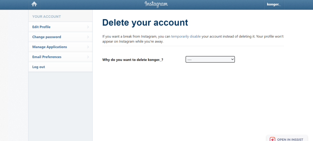 how to delete an instagram account